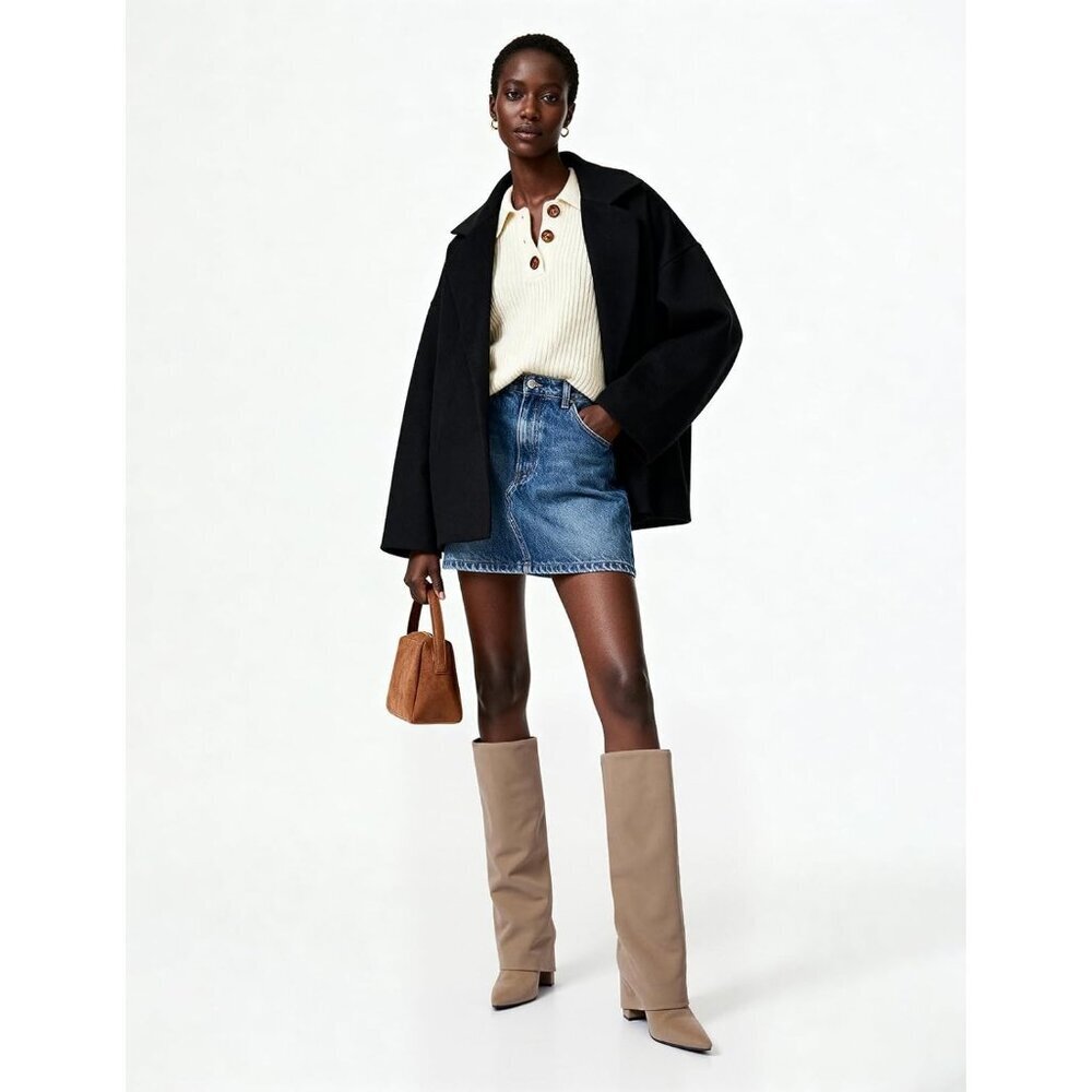 Women's Camel Modatope Knee High Fold Over Chunky Heels Zipper Tall Boots - Picture 5 of 8